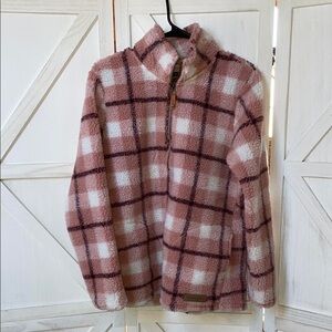 Plaid Fleece Pullover in Pink and White
